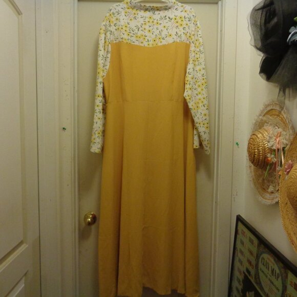 CURVY GIRL RETRO STYLED MUSTARD W PRINT MAXI DRESS BY SHEIN 3 X - Picture 6 of 6